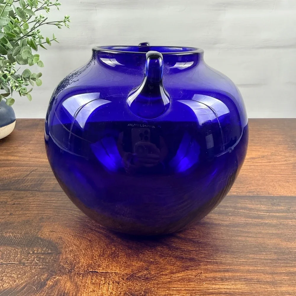 Blenko #68 Cobalt Blue Glass Rose Bowl Pre-Designer Two Handle 1930s